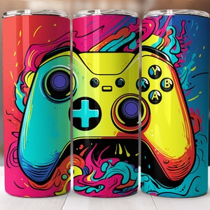 Gamer Tumbler Wrap, 20 oz Skinny Tumbler Sublimation Design, Game Controller, Digital Download PNG, Instant DIGITAL ONLY