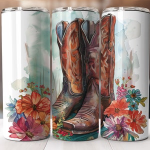 Cowgirl Boots Tumbler Wrap PNG, Sublimation Digital Download, 20oz Skinny Tumbler Design, Instant Digital Download Only, Country Western