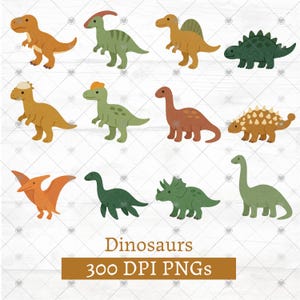 Cute Dinosaur Clipart PNG Set, 12 Kawaii Dino Graphics for Kids, Cartoon Prehistoric Clip Art Bundle, Instant Download for Crafts & Decor