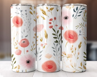 Floral Boho Tumbler Wrap, 20 oz Skinny Tumbler, Sublimation Design PNG, Instant DIGITAL ONLY, Straight Design Tumbler Template