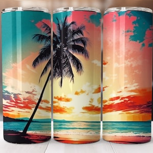 20 oz Skinny Tumbler Sublimation Beach Tumbler Wrap Design PNG Instant DIGITAL ONLY, Straight Design Tumbler Template