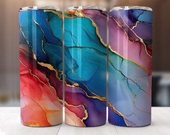 Alcohol Ink 20oz Skinny Tumbler Sublimation, Pink Purple Blue Abstract Tumbler Wrap for Straight, PNG Digital Download