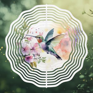 Hummingbird Floral Wind Spinner PNG, Wind Spinner Sublimation Design, 10.5inch Round Hanging Ornament, WindSpinner PNG Garden DTF