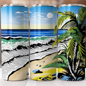 20 oz Skinny Tumbler Sublimation Beach Tumbler Wrap Design PNG Instant DIGITAL ONLY, Straight Design Tumbler Template
