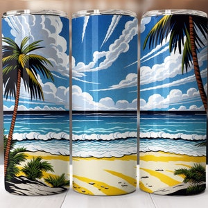 20 oz Skinny Tumbler Sublimation Beach Tumbler Wrap Design PNG Instant DIGITAL ONLY, Straight Design Tumbler Template