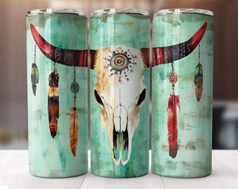 Western Tumbler Wrap, 20 oz Tumbler Sublimation Designs, Country Tumbler Wrap, Boho Cow Skull Tumbler, Country Girl Tumbler,Digital Download