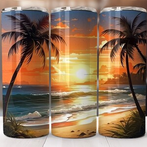 20 oz Skinny Tumbler Sublimation Beach Tumbler Wrap Design PNG Instant DIGITAL ONLY, Straight Design Tumbler Template