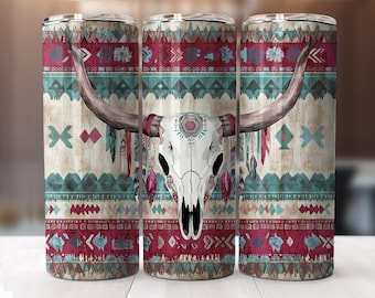 Western Tumbler Wrap, 20 oz Tumbler Sublimation Designs, Country Tumbler Wrap, Boho Cow Skull Tumbler, Country Girl Tumbler,Digital Download