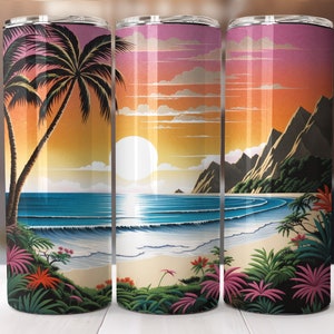 20 oz Skinny Tumbler Sublimation Beach Tumbler Wrap Design PNG Instant DIGITAL ONLY, Straight Design Tumbler Template