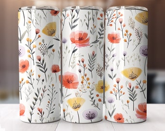 Floral Boho Tumbler Wrap, 20 oz Skinny Tumbler, Sublimation Design PNG, Instant DIGITAL ONLY, Straight Design Tumbler Template