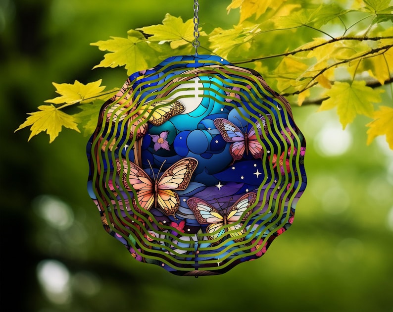 Butterfly Wind Sim Butterfly Wind Spinner Sublimation Design, Stained Glass Wind Spinner ...