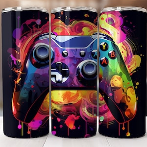 Gamer Tumbler Wrap, 20 oz Skinny Tumbler Sublimation Design, Game Controller, Digital Download PNG, Instant DIGITAL ONLY