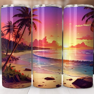 20 oz Skinny Tumbler Sublimation Beach Tumbler Wrap Design PNG Instant DIGITAL ONLY, Straight Design Tumbler Template