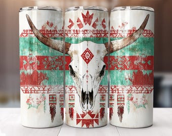 Western Tumbler Wrap, 20 oz Tumbler Sublimation Designs, Country Tumbler Wrap, Boho Cow Skull Tumbler, Country Girl Tumbler,Digital Download