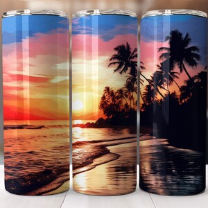 20 oz Skinny Tumbler Sublimation Beach Tumbler Wrap Design PNG Instant DIGITAL ONLY, Straight Design Tumbler Template