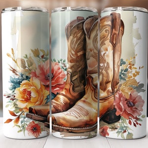 Cowgirl Boots Tumbler Wrap PNG, Sublimation Digital Download, 20oz Skinny Tumbler Design, Instant Digital Download Only, Country Western