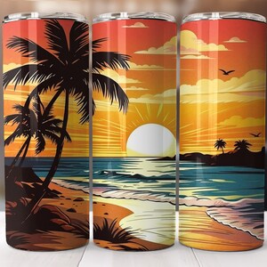 20 oz Skinny Tumbler Sublimation Beach Tumbler Wrap Design PNG Instant DIGITAL ONLY, Straight Design Tumbler Template