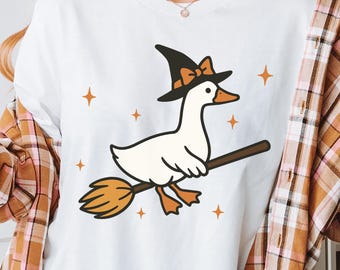 PNG de Halloween, camiseta de Halloween, PNG de ganso brujo, camiseta de Halloween coqueta, PNG de ganso gracioso, PNG espeluznante, regalo de Halloween, sublimación