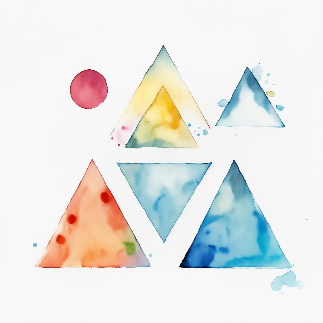 Playful Watercolor Design Circle Triangle Square Logo. Digital Posters