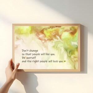 Be Yourself Quote On Yellow-Green Abstract Printable Wall Art, Instant Digital Download, Aesthetic, Calming, Uplifting, Home Decor