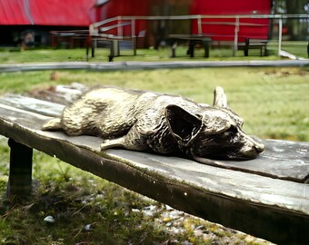 Vintage Brass Welsh Corgi Garden Statue