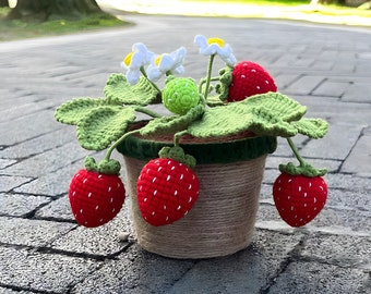 Crochet Strawberry Bonsai Plant, Handmade Crochet, Artificial Plant, Potted Plant, Garden Decor, Home Decor, Desk Decor, Creative Gift