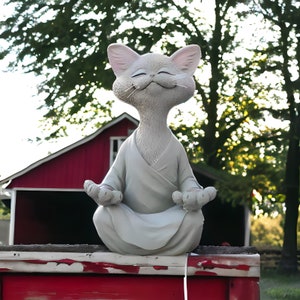 Meditating Yoga Cat Garden Statue