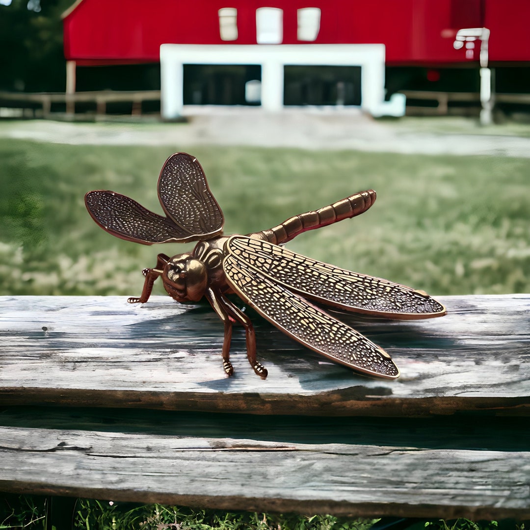 Vintage Brass Dragonfly Garden Statue Etsy