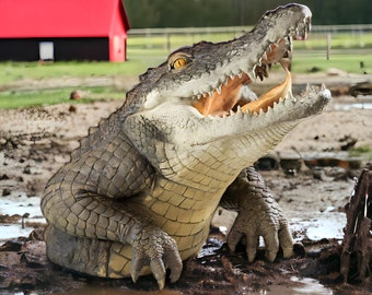 Grande statue de jardin de tête de crocodile du Nil, décor extérieur de cour, décor de pelouse, décor de porche, décor à la maison, décor de chambre, décor de résine, ornement de bureau