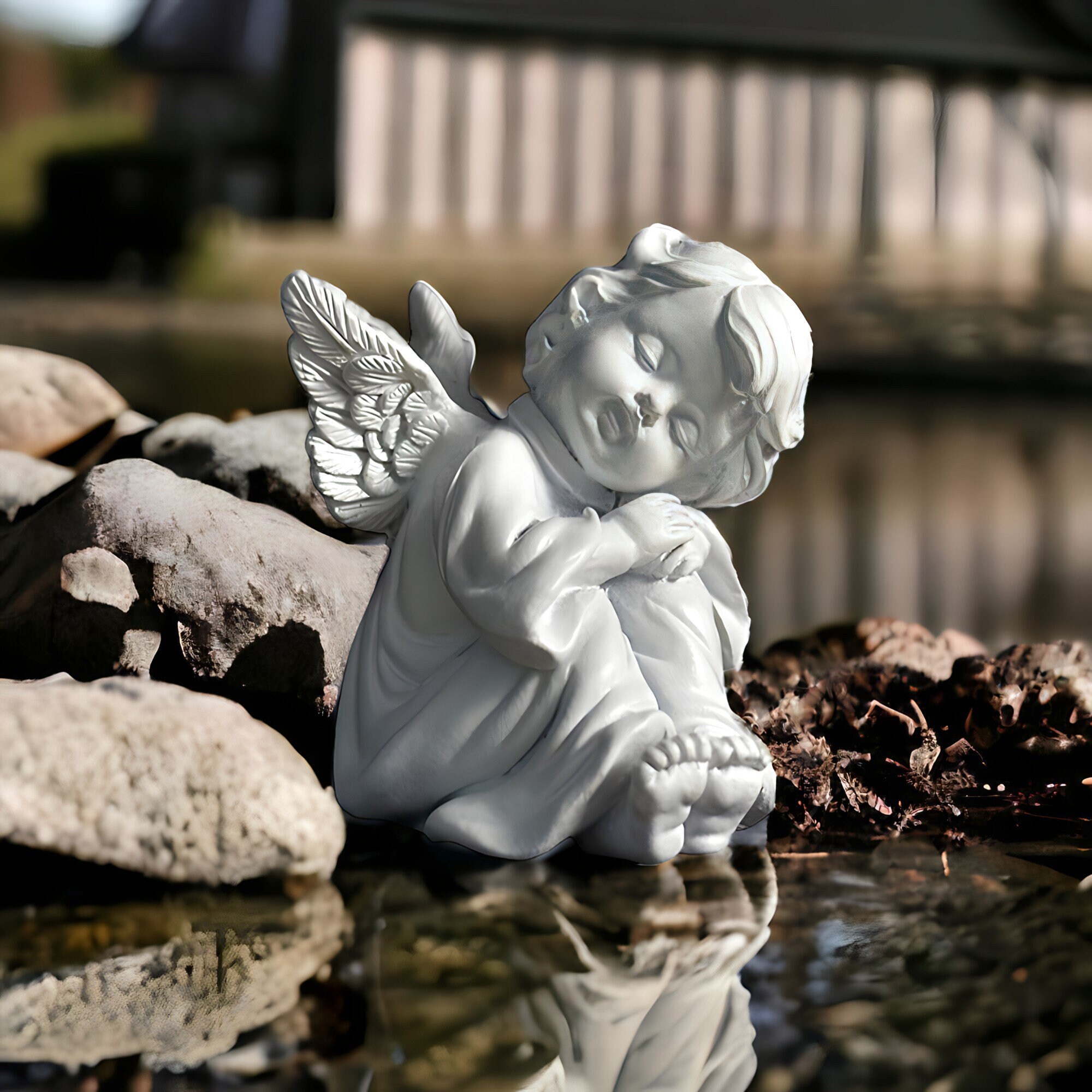 Napping Stone Angel Garden Statue, Outdoor Yard Decor, Lawn Decor