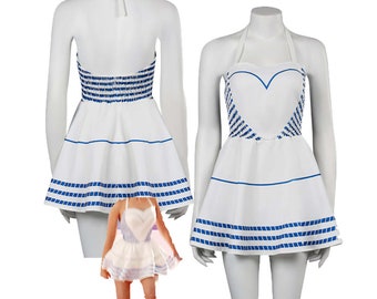 Margot Cosplay Fantasia Cute Blue White Dress Women's Costume 2023 Movie Barbie Fantasy Costume Adult Kids, Halloween Party Costume
