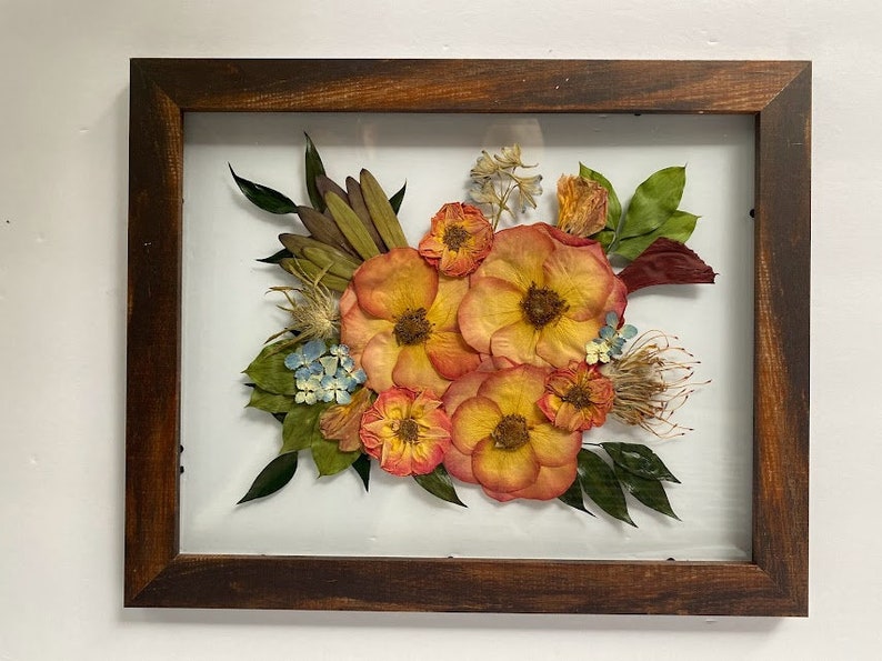 Wedding bouquet preservation, Floral Preservation, Pressed Flower Preservation, 11 x 14’ brown wood frame