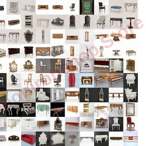 140 Pcs 3D Furniture Bund Model Relief European Chair Sofa Cabinet Table Carved 3DMAX model C4D Rhino Blender Material