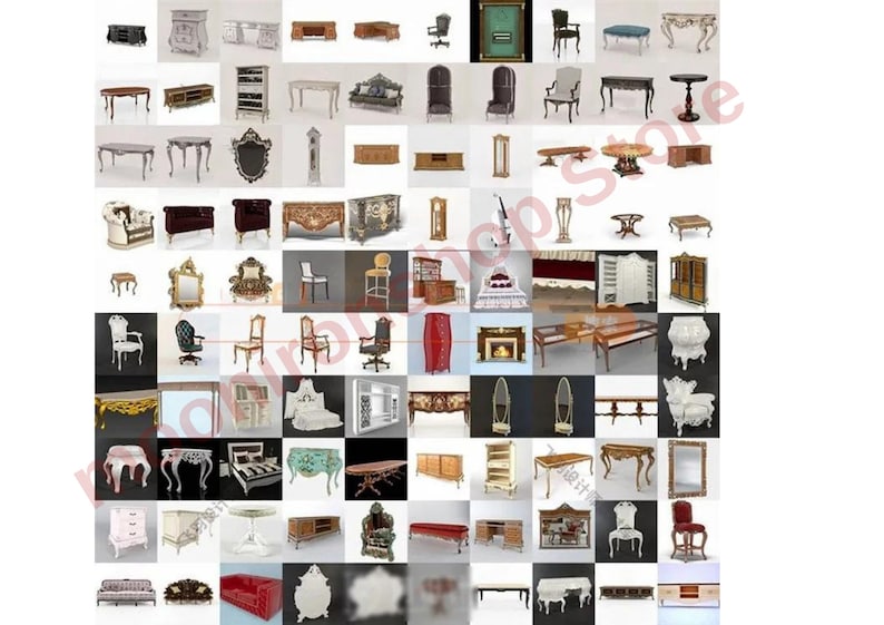 140 Pcs 3D Furniture Bund Model Relief European Chair Sofa Cabinet Table Carved 3DMAX model C4D Rhino Blender Material image 1