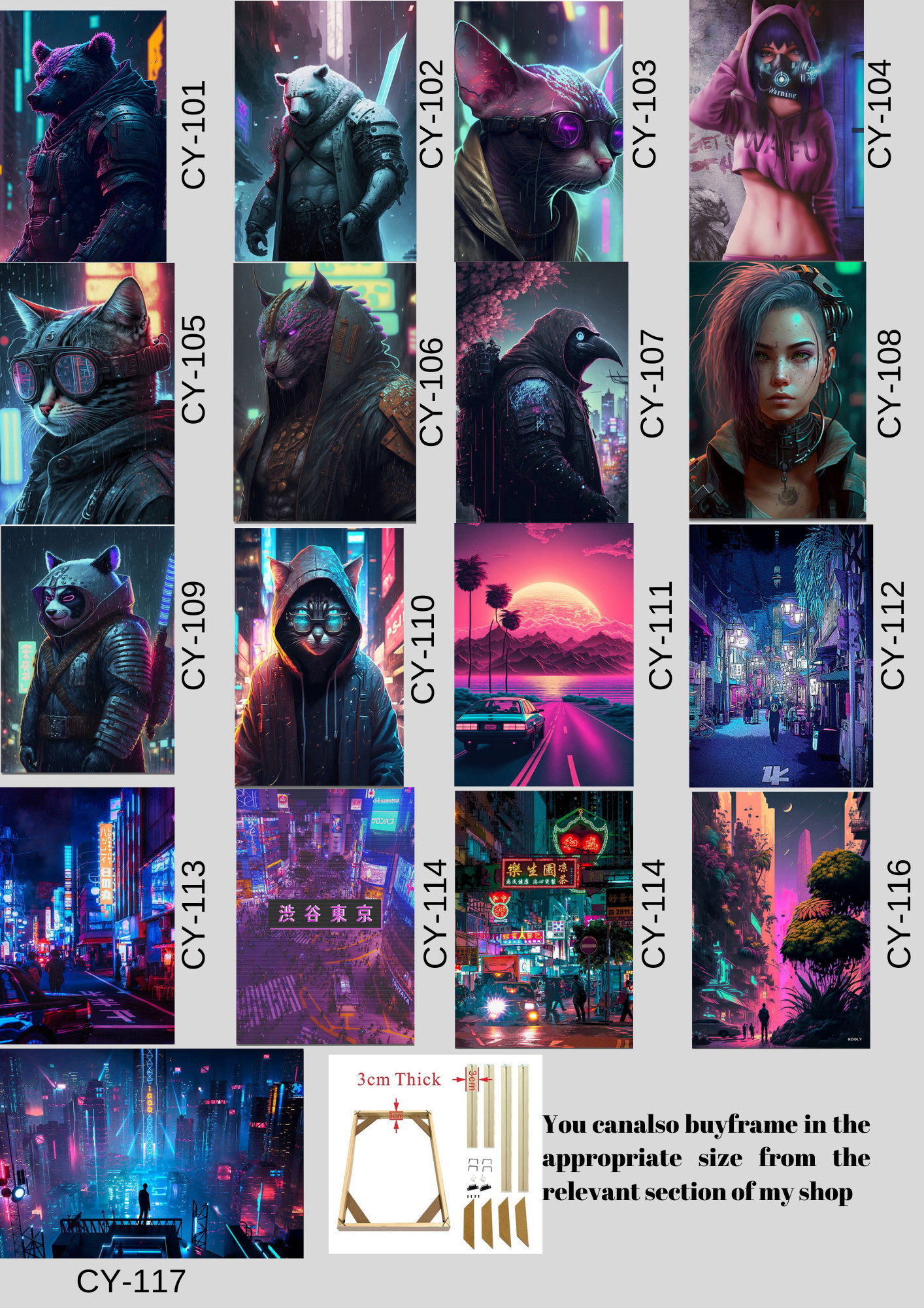 Cyberpunk Cat Animal Poster Print Wall Art Anime Canvas Painting ...