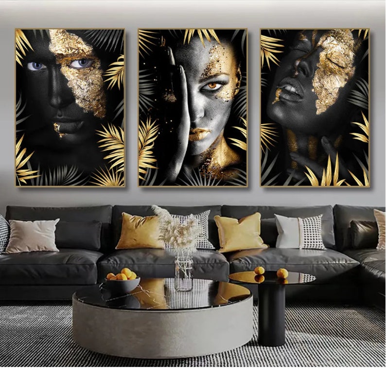 African Art Black and Gold Woman Oil Painting on Canvas Cuadros Posters ...