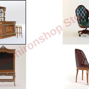140 Pcs 3D Furniture Bund Model Relief European Chair Sofa Cabinet Table Carved 3DMAX model C4D Rhino Blender Material image 3