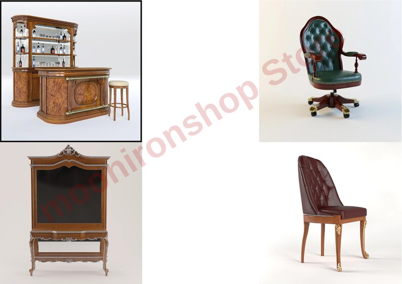 140 Pcs 3D Furniture Bund Model Relief European Chair Sofa Cabinet Table Carved 3DMAX model C4D Rhino Blender Material image 3