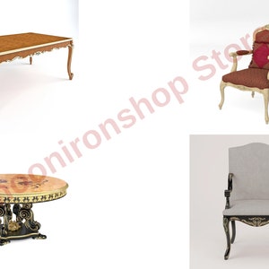 140 Pcs 3D Furniture Bund Model Relief European Chair Sofa Cabinet Table Carved 3DMAX model C4D Rhino Blender Material image 6
