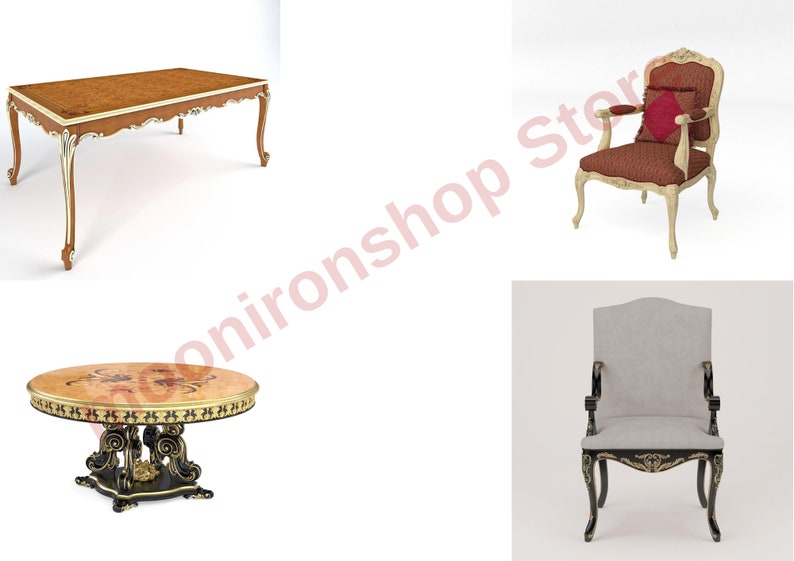 140 Pcs 3D Furniture Bund Model Relief European Chair Sofa Cabinet Table Carved 3DMAX model C4D Rhino Blender Material image 6