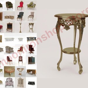 140 Pcs 3D Furniture Bund Model Relief European Chair Sofa Cabinet Table Carved 3DMAX model C4D Rhino Blender Material image 2