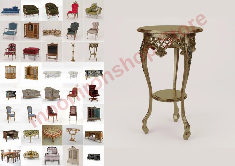 140 Pcs 3D Furniture Bund Model Relief European Chair Sofa Cabinet Table Carved 3DMAX model C4D Rhino Blender Material image 2