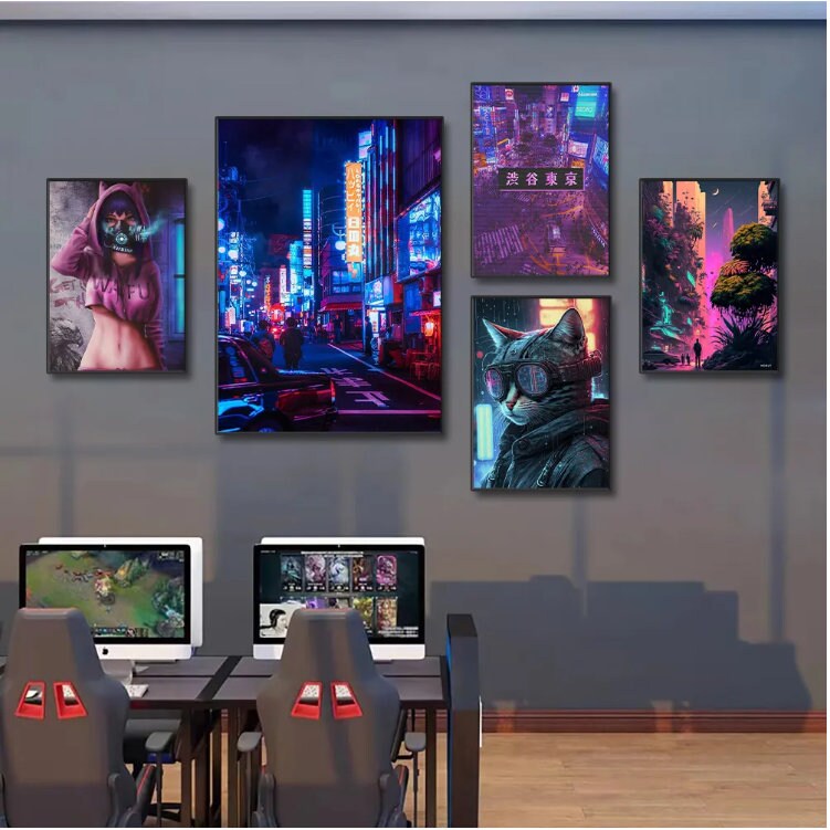 Cyberpunk Cat Animal Poster Print Wall Art Anime Canvas Painting ...