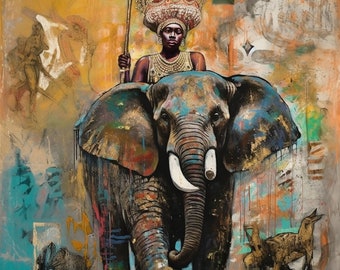 African Queen Portrait 5 Jean Michel Basquiat style art