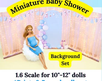 Miniature Boy Baby Shower Room Panel Kit: Boy Dollhouse Background (PDF Download)