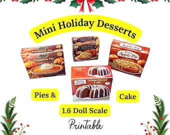 Mini Christmas Food Printable Miniature Thanksgiving Desserts Doll Size 1.6 Scale Digital Download PDF