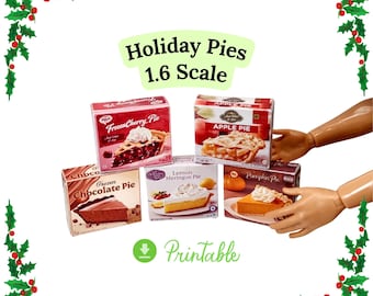 Miniature Holiday Pies Printable, 1:6 Scale Doll Food (PDF)