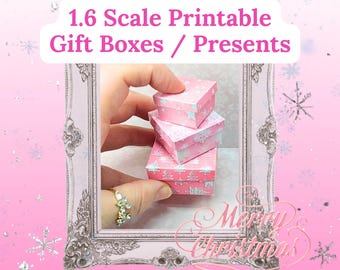 Pink Printable Mini Christmas Presents Dollhouse Miniature Scene Gift Boxes 1.6 & 1.12 Scale Ornaments