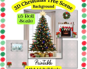 1.6 Christmas Tree Background Printable Room Scene Walls Diorama Dollhouse Photo Video Props PDF