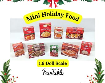Mini Christmas Food Printable Miniature Thanksgiving Meal Doll Size 1.6 Scale Digital Download PDF